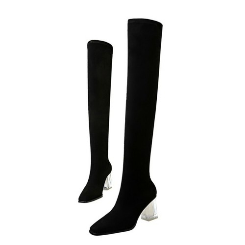 knee high boots with clear heel